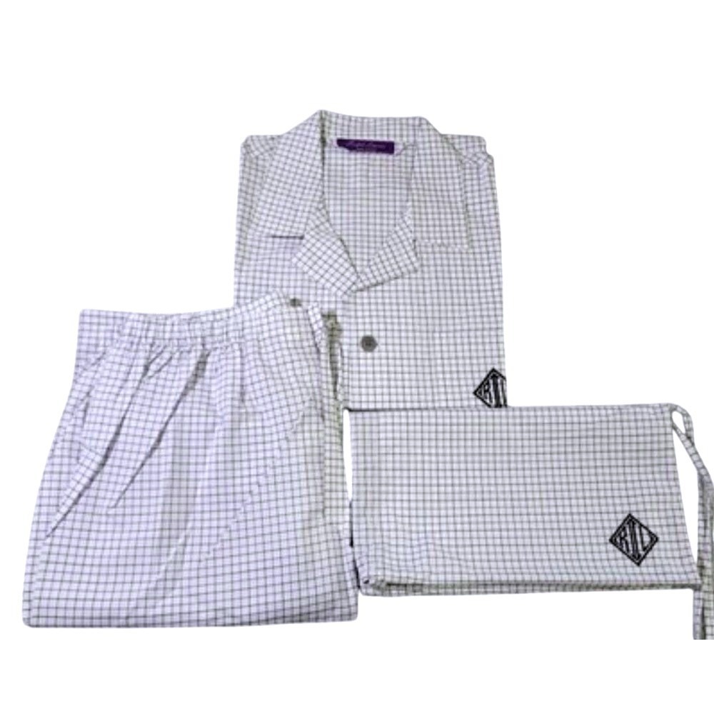 Ralph Lauren Purple Label Pajama Set Men M Grid Check Cotton Pouch Italy NW NWOT